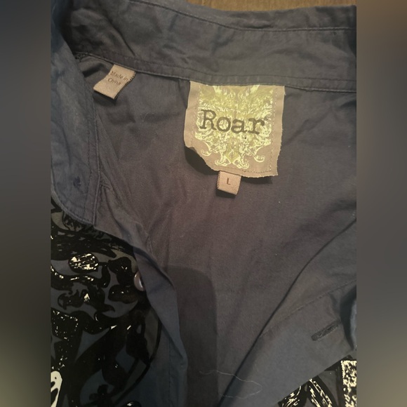 Roar Sentinel Shirt Mens L  Blue Black Embroidered Western Button Up - Picture 3 of 10
